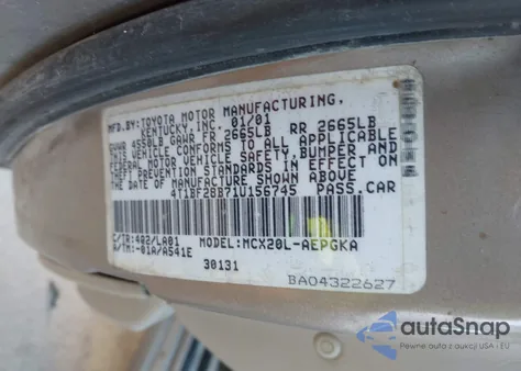 2001 Toyota Avalon Xls from USA, damaged, VIN 4T1BF28B71U156745